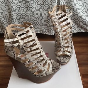 NEW Snakeskin Cutout Platform Wedge Heels